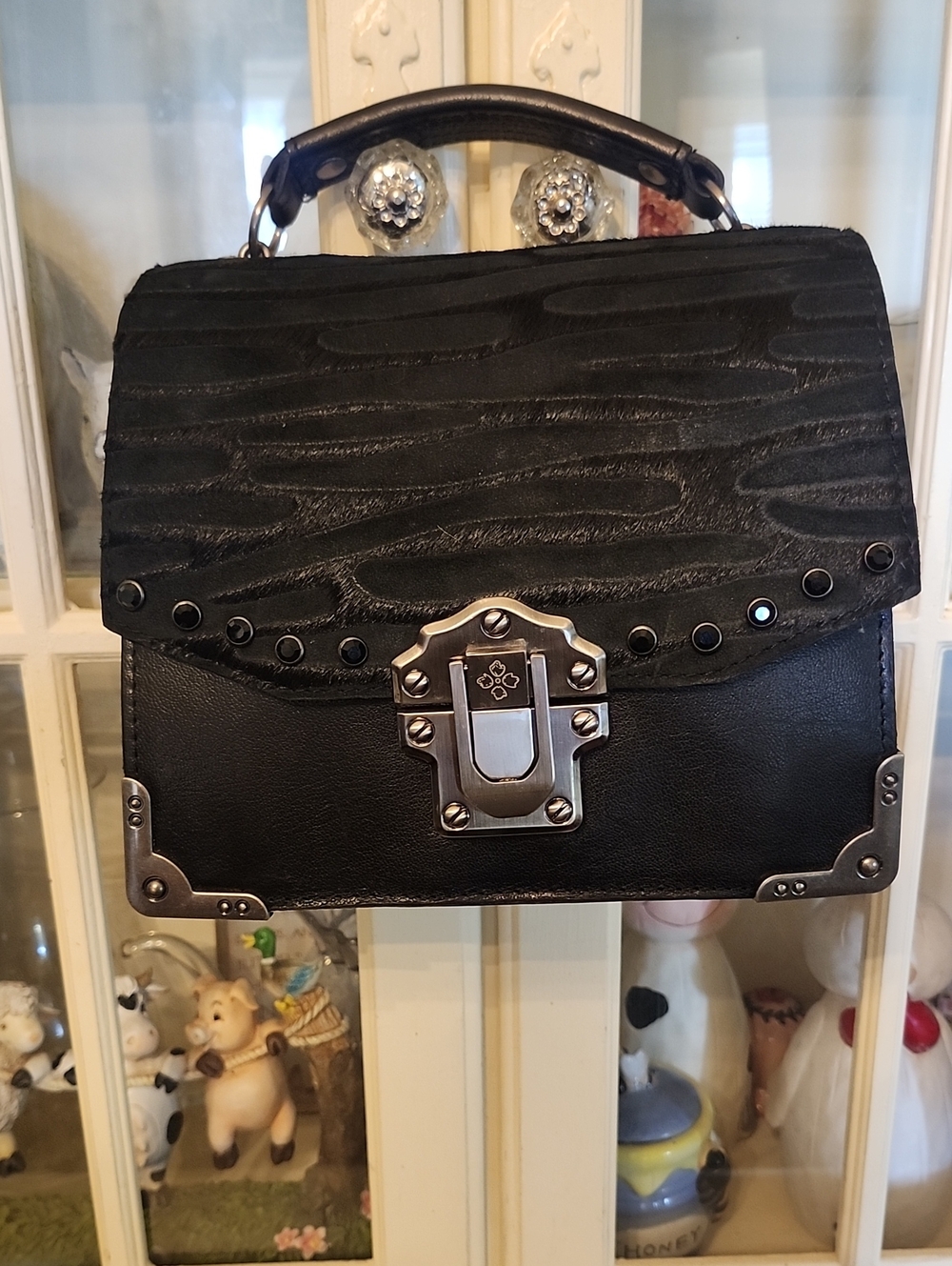 Patricia Nash Black Textured Mini Top-Handle Satchel
